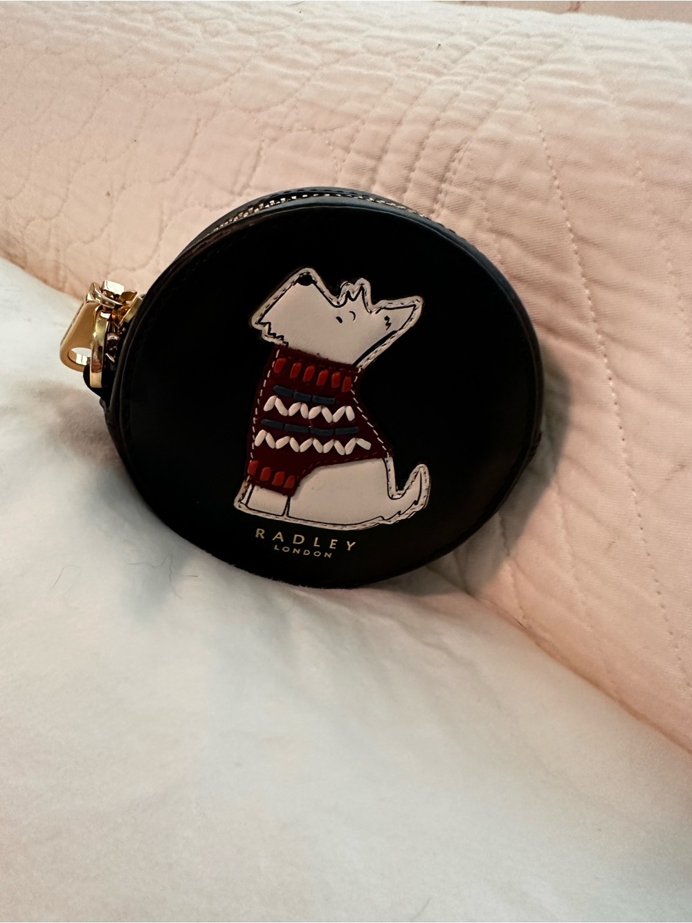 Radley London Black Leather Scottie Coin Purse with Red Sweater Accent